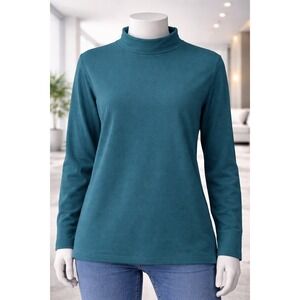 Denim & Co Essentials Teal Waffle Knit Mock Neck Tunic Top Womens Large L